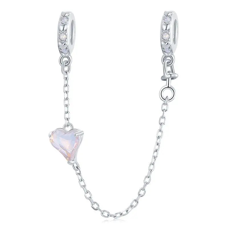 WOSTUS 925 Sterling Silver Honey Bee Safety Chain Star Moon Beads Heart Charm Fit Original Bracelet Bangle DIY Jewelry Making