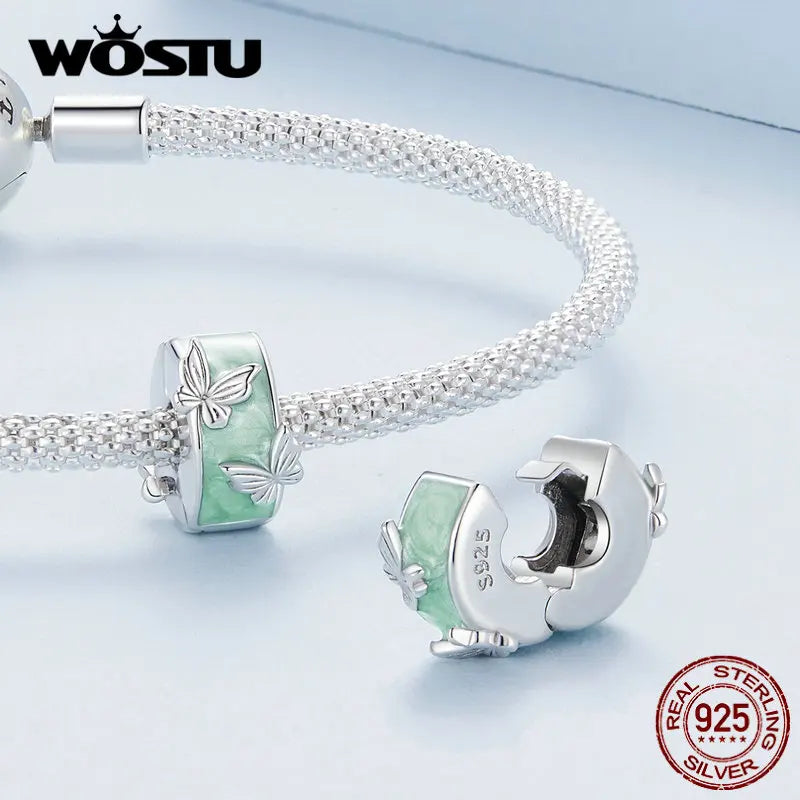 WOSTU 925 Sterling Silver Heart Clip Charm Pendant With Clear CZ Stopper Beads Fit Original Bracelet Necklace DIY Jewelry Gift