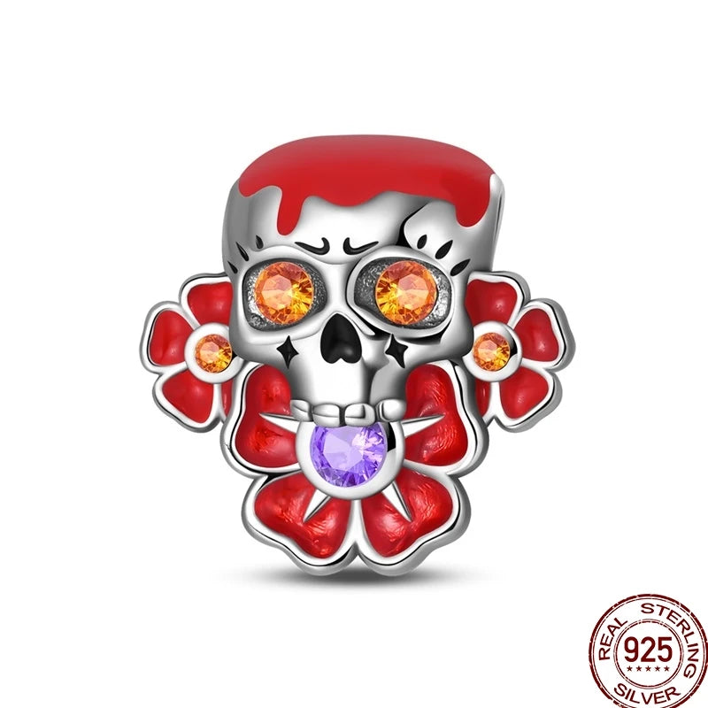 New Halloween Charms Beads 925 Sterling Silver Jack-o'-lantern Skull Bat Witch Hat Candy Luminous Charm Fit Bracelet DIY Jewelry