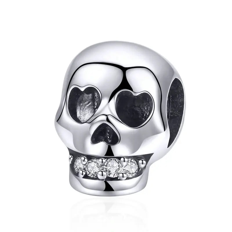 WOSTU 925 Sterling Silver Halloween Gift Purple Pendant Punk Skeleton Hand Bead Skull Butterfly Charm Fit DIY  Bracelet Necklace