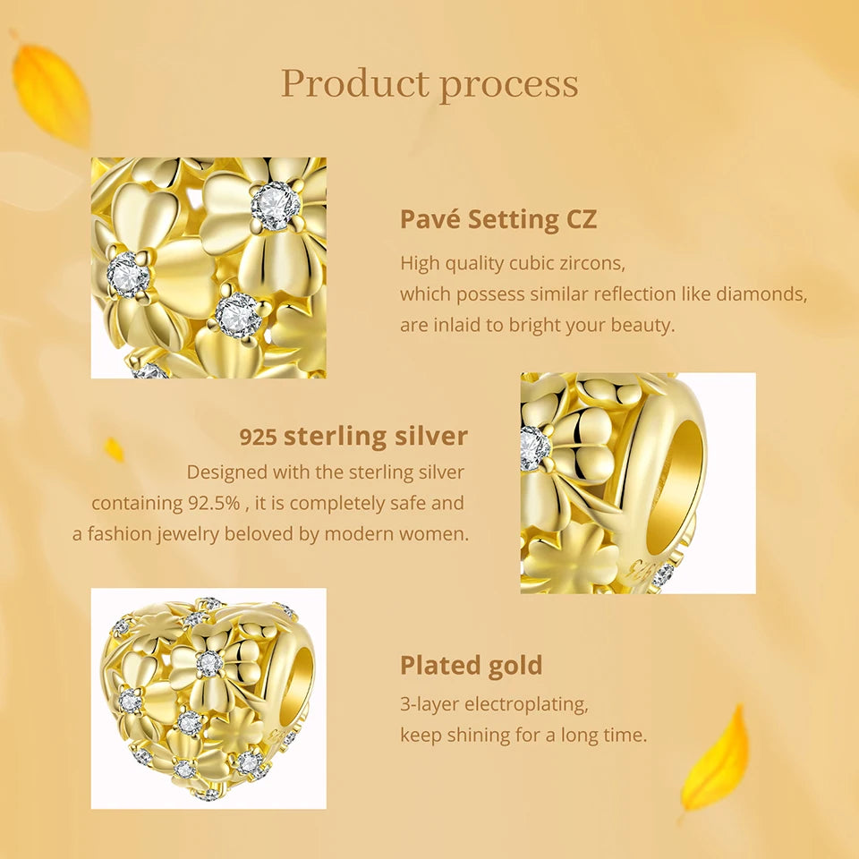 Golden Heart Clover Charm