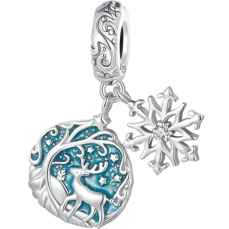 Enchanted Winter Reindeer & Snowflake Dangle Charm